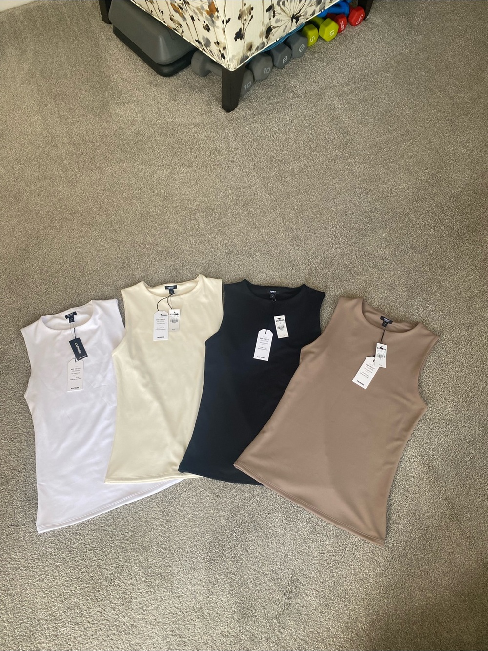 NWT Bundle of 4 Crewneck Tanks in White, Cream, Black, Tan